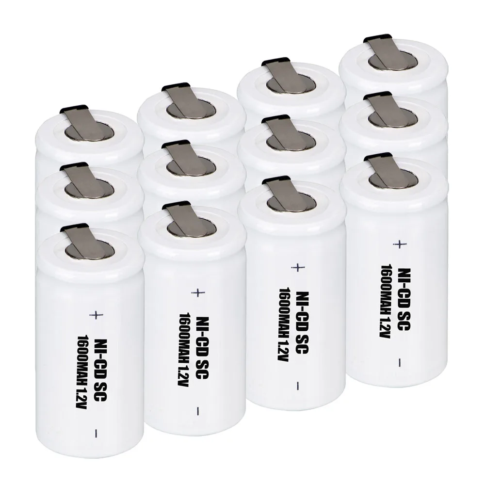 

12 pcs SC battery 1.2V SUBC batteries rechargeable high drain 1600mah with tabs color random
