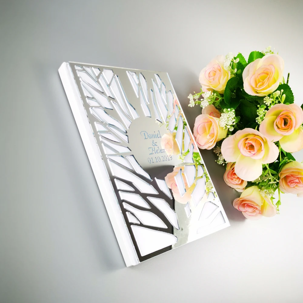 Wedding Custom Signature Guest Book Oval White Blank Inner 50Page, Personalized Mirror Books Guest Gifts Party Decor Favor (2)