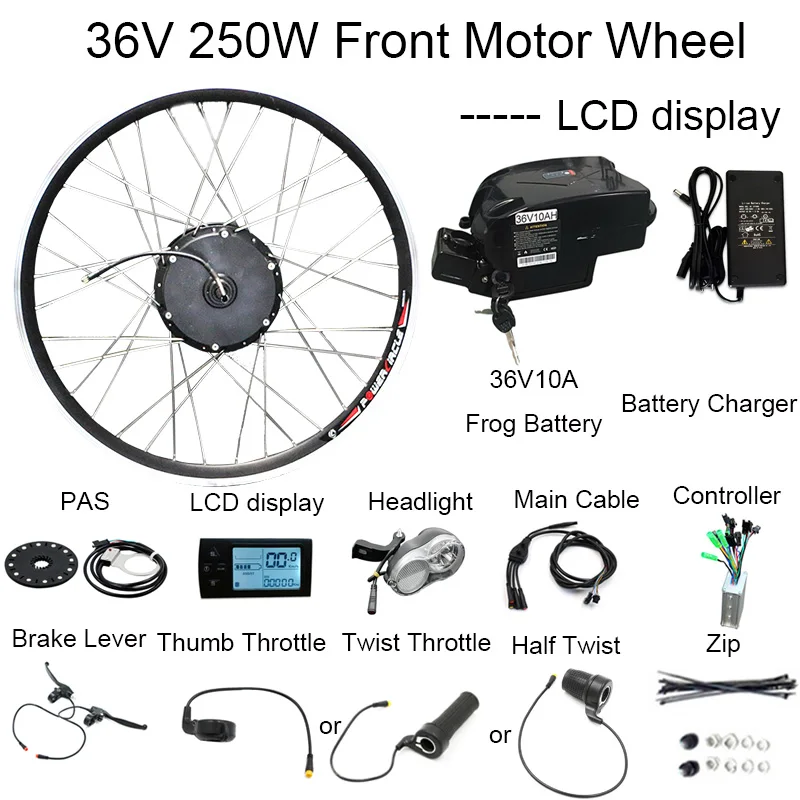 DIY комплект 36V10Ah батарея 350 Вт Электрический велосипед мотор конверсия Ebike наборы светодиодный двигатель дисплея велосипеды комбинированный раздельный пакет - Цвет: 36V10A250WLCD front