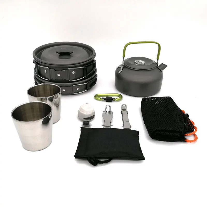 VILEAD acampar al aire libre tetera Pot Set contiene doble de acero inoxidable con aislamiento taza portátil Set de cocina al aire libre utensilios de cocina conjunto