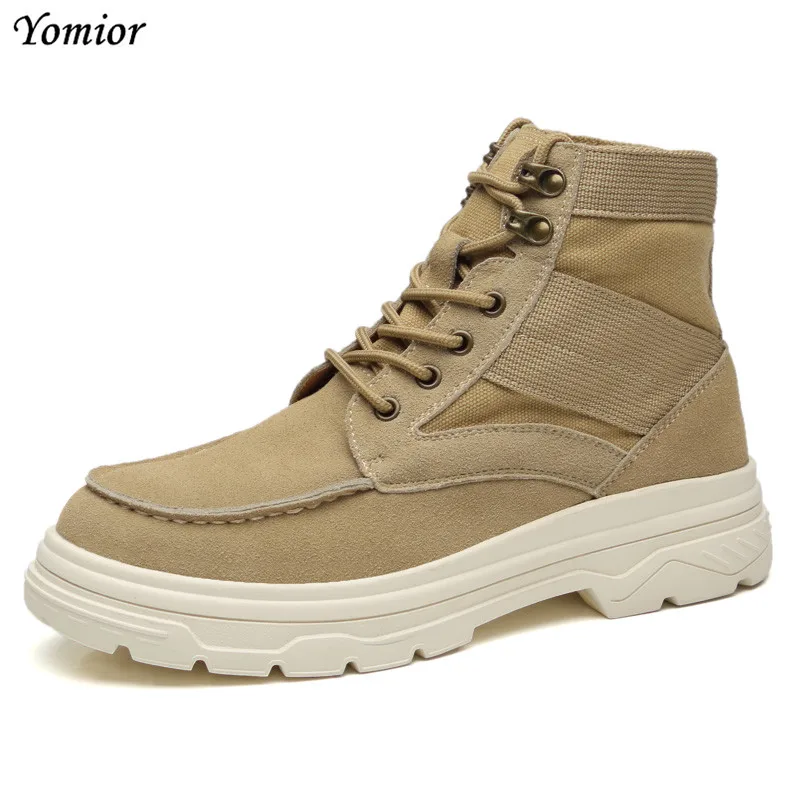 

Yomior Autumn Winter Vintage Martin Boots Round Toe Genuine Leather Tooling Desert Boots Casual Yellow Ankle Military Boots