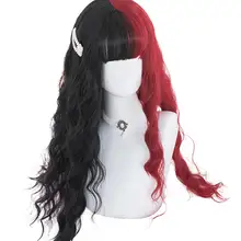 Косплей салон H762460 70 см Лолита длинные кудрявые Хэллоуин Половина черный смешанный красный Омбре челка бахрома синтетические вечерние косплей парик+ шапка