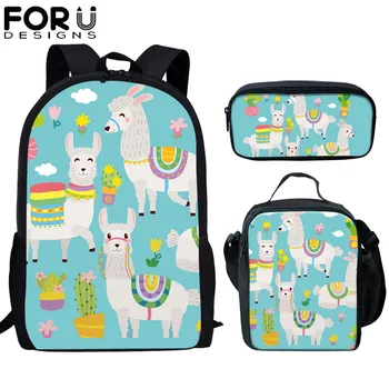 

FORUDESIGNS Cartoon Alpaca Animal Print Children Backpack Capacity Large Kids School Backpacks Schoolbag For Girls Mochila Mujer