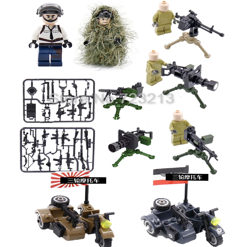 

Single Gatling Gun Weapon Military SWAT Figure Parts MOC Accessories Camo Suit M2 Machine Model Building Blocks Brick Toy