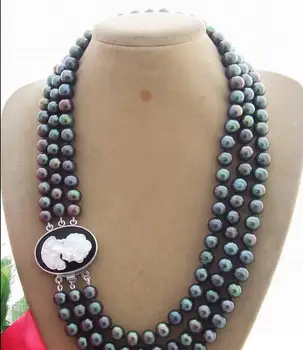 

Charming! 3row 8-9mm Black Pearl Necklace 18-20"