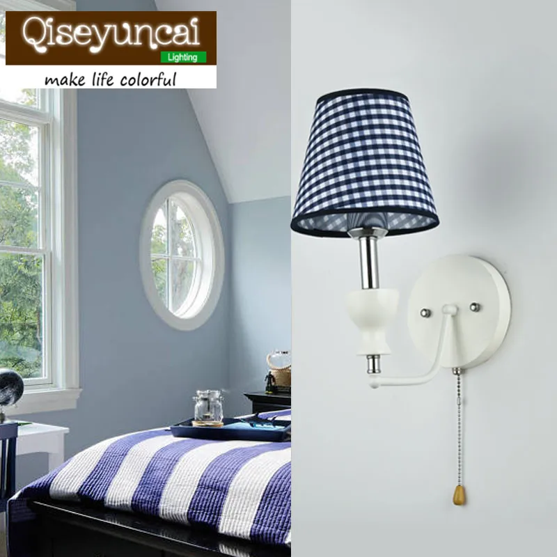 

Qiseyuncai 2018 Lovely children's room wall creative new Mediterranean night light boy bedroom bedside lamp