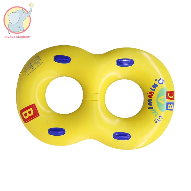 

Inflatable yellow Double belt handle parent-child character swimming ring pool floats Summer Child adults Sports beach party toy