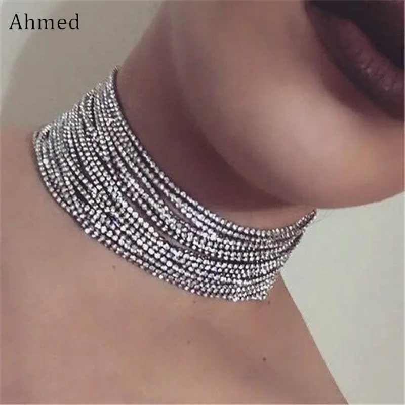 

Ahmed Personality Trend Multi-layer Crystal Choker Necklace For Women Retro Chain Fashion Jewelry Collar Bijoux