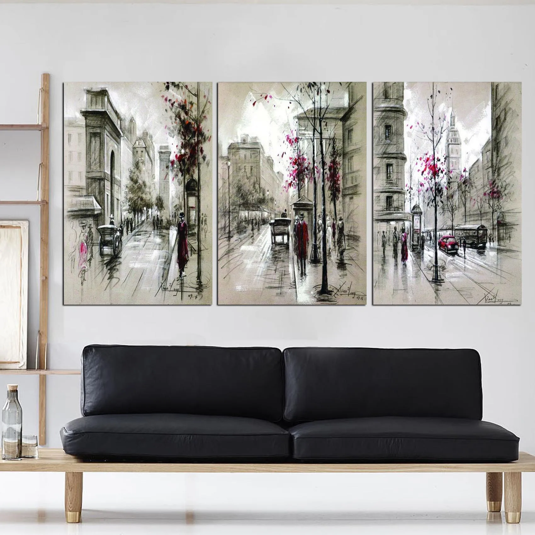 

Black White Street View Wall Art Canvas Framed Print Painting Vintage Posters and Prints Wall Pictures Modern Home Decoration
