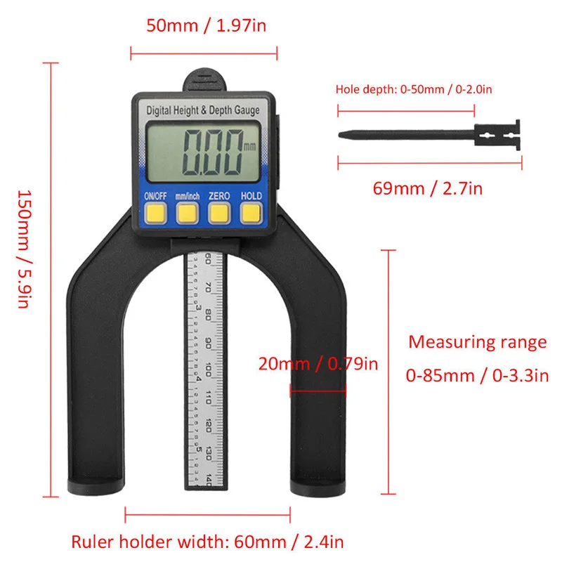

LCD Digital Height Depth Gauge Slide Caliper Vernier Ruler 0-85mm Measuring Tool TN88