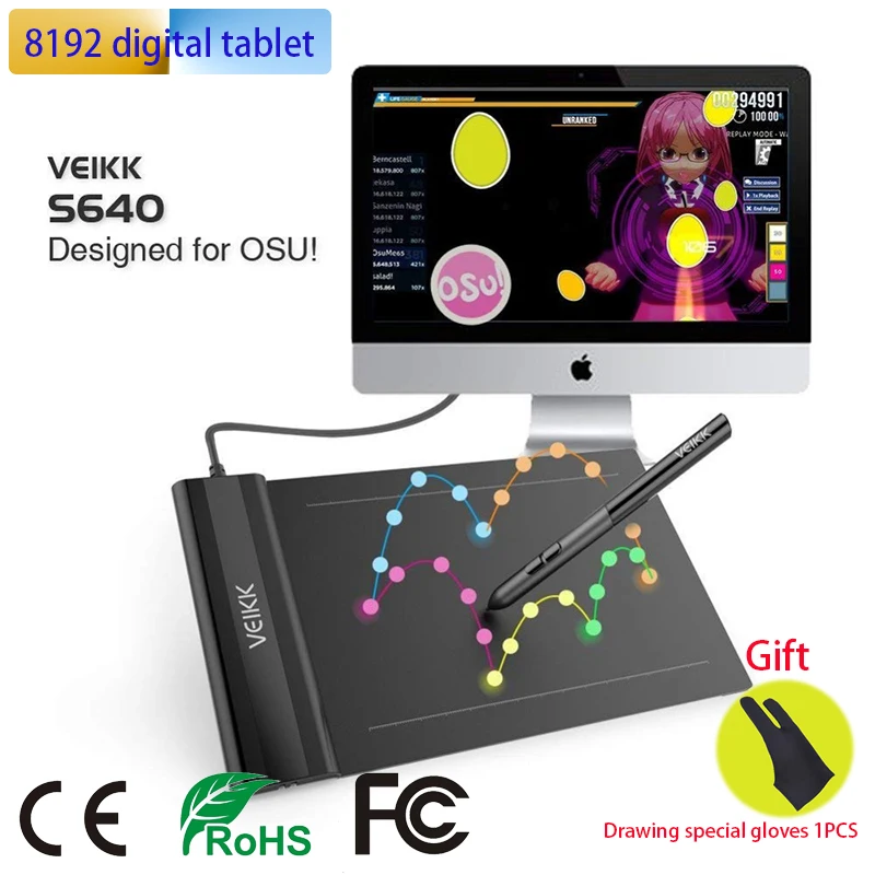 

G640 Drawing Graphic tablet Digital tablet for OSU and drawing 8192 Levels Pressure 230RPS with Battery-Free Stylus pen