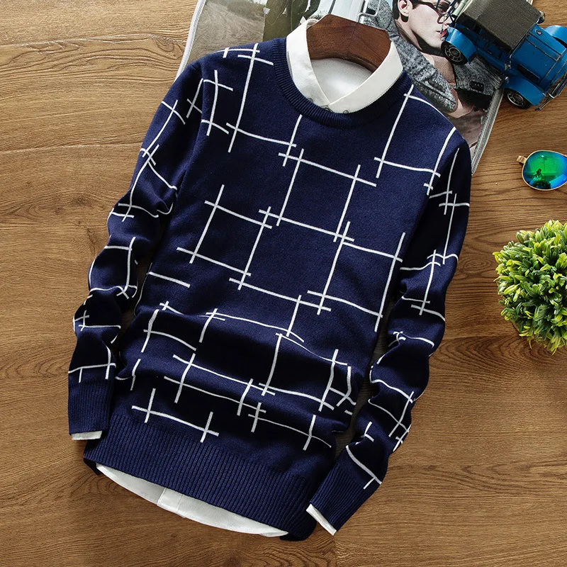 

M-3XL Sweater Men 2018 New Arrival Casual Pullover Men Autumn Round Neck Patchwork Quality Knitted Brand Male Sweaters Plus Size