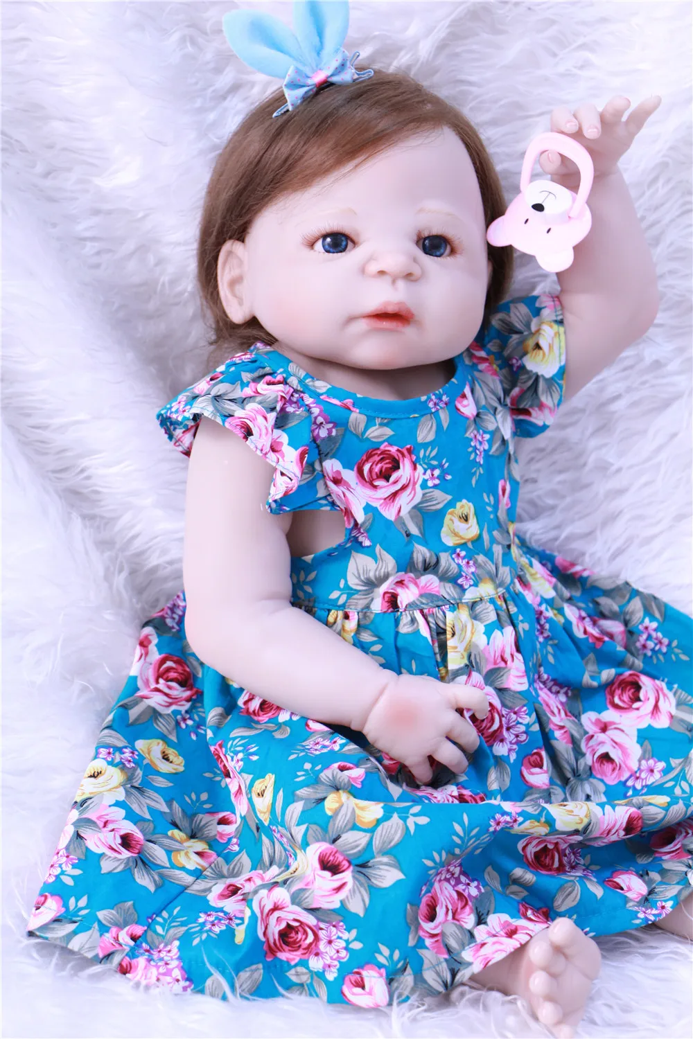 

57cm Full Silicone reborn babies dolls girl cute fiber hair high quality kids playmate safe bathe toy bebe alive bonecas gifts