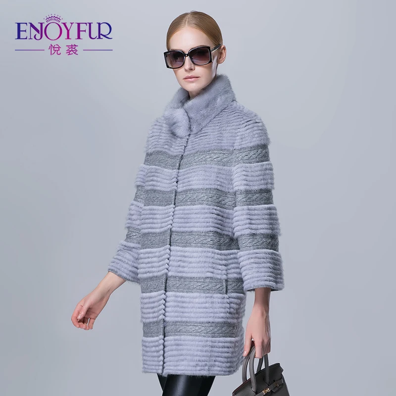 

ENJOYFUR Winter Real Mink Fur Coats For Women Knitted Mink Coat Of Fur Natural Fur Jackets Parkas Women's Winter Clothes