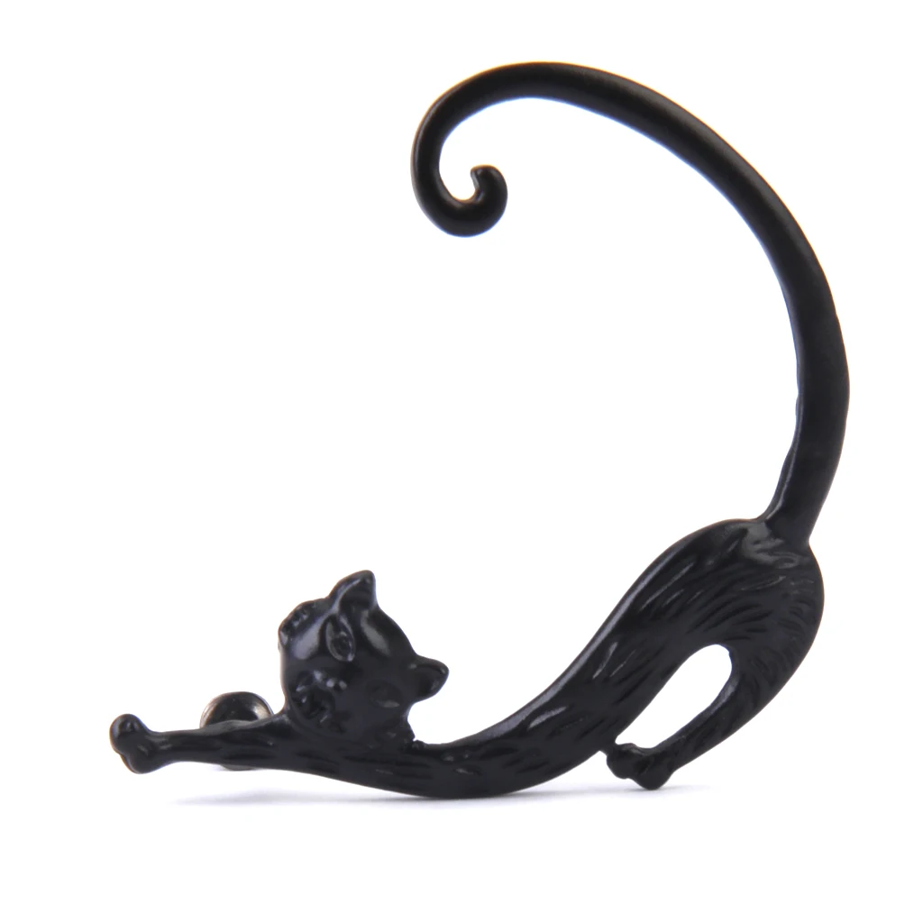 Phenovo 1pc Fashion Design Punk Gothic Alloy Long Tail Cat Earring Single Charm Ear Stud for Men Women Earrings Jewelry Party