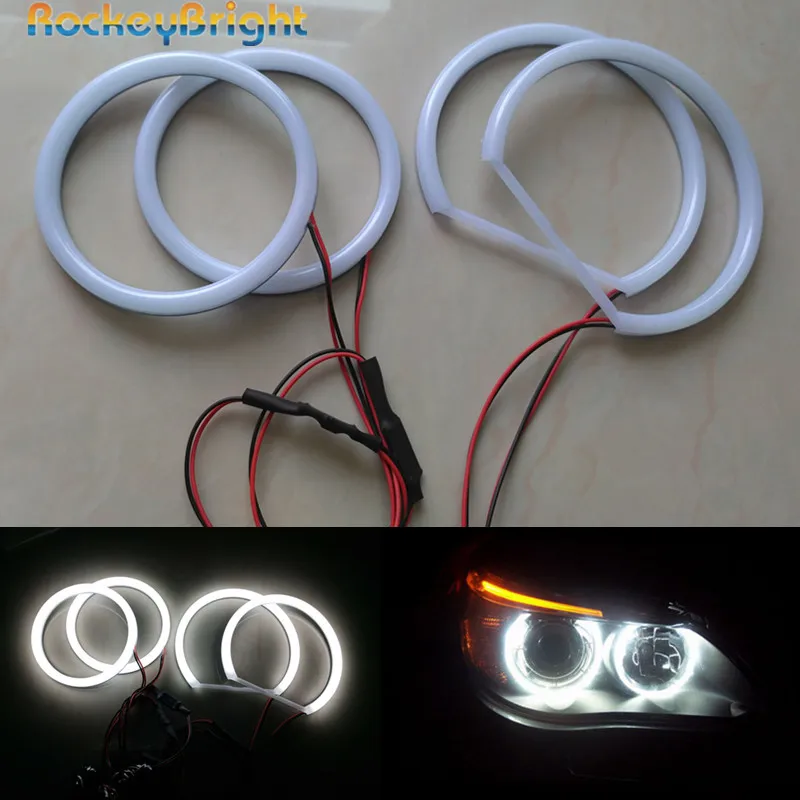 DXXLED 131 146 LED Angel Eyes Halo Ring Lighting Kit Compatible Daytime Running Lights White And Turn Signals Amber For BMW E46 3 Series Non Xenon Headlights Trims, 131x2 And 146x2