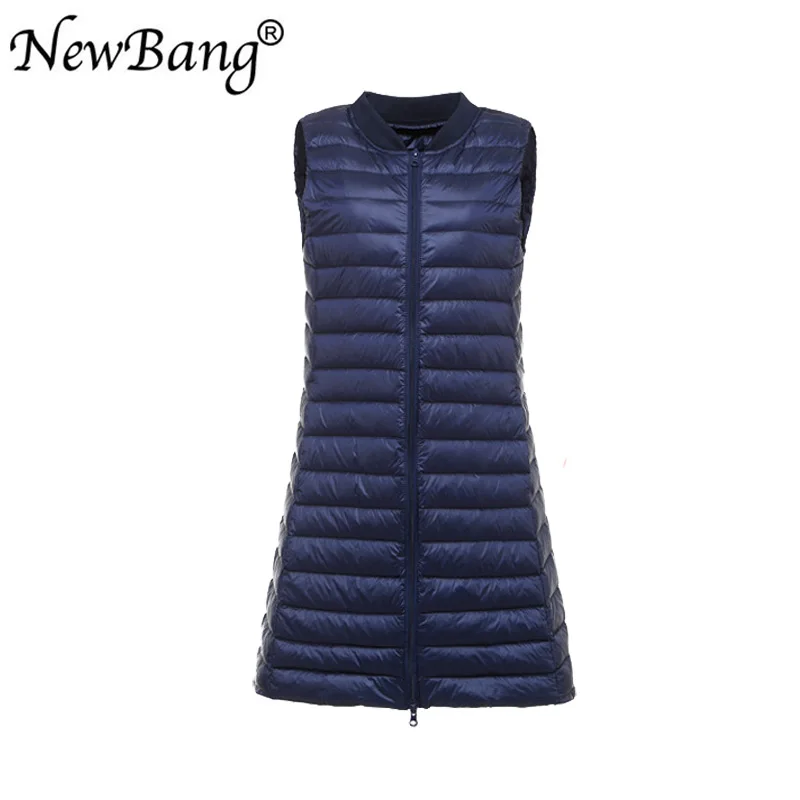 

NewBang Baseball Collar Women's Long Vest Ultra Light Down Vests Female Down Coat Slim Sleeveless Plus XXXL
