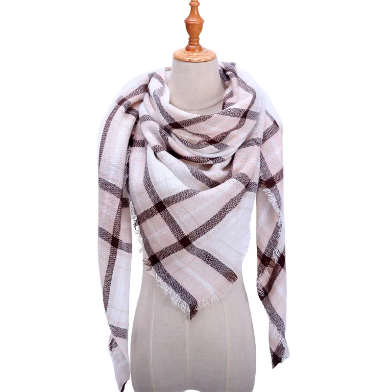 Осенне-зимний кашемировый шарф для женщин и мужчин, в клетку, высокая плотность, треугольный платок для женщин, хиджаб, теплое одеяло, шаль, шарф для женщин - Цвет: 35