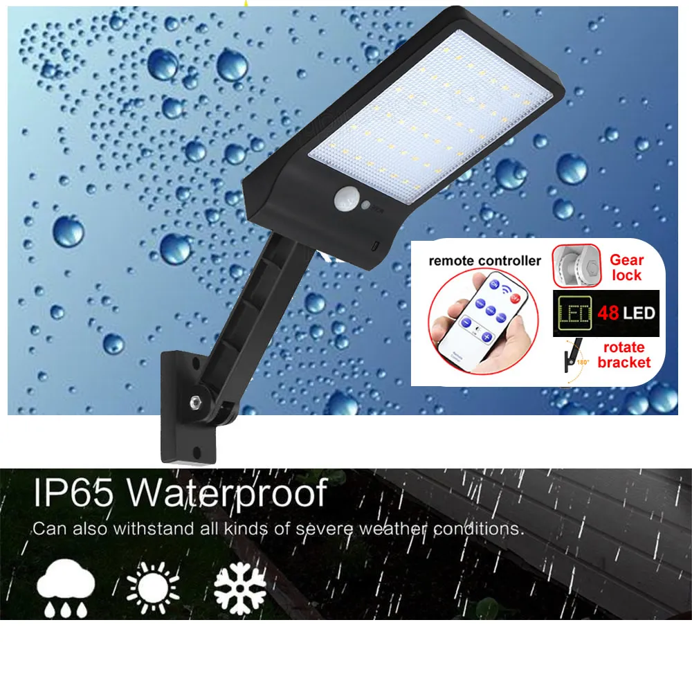 

remote control Upgraded 800lm Solar Lamp Outdoor Waterproof 48 Led Spotlight motion Sensor for garden wall spotlight floo
