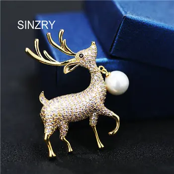

SINZRY Hot Clear white micro paved cubic zircon natural freshwater pearl little deer lovely brooch pin scarves buckle