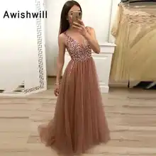 Шикарное длинное платье для выпускного с открытой спиной v-образным вырезом Тюль Блестки вечернее платье с вышивкой бисером платье без рукавов элегантное женское официальное платье