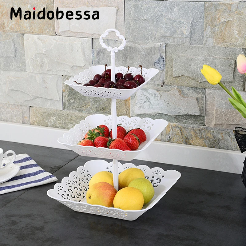 Maidobessa Square 3 Layers Cake Stand Candy Fruits Cakes Desserts Plate