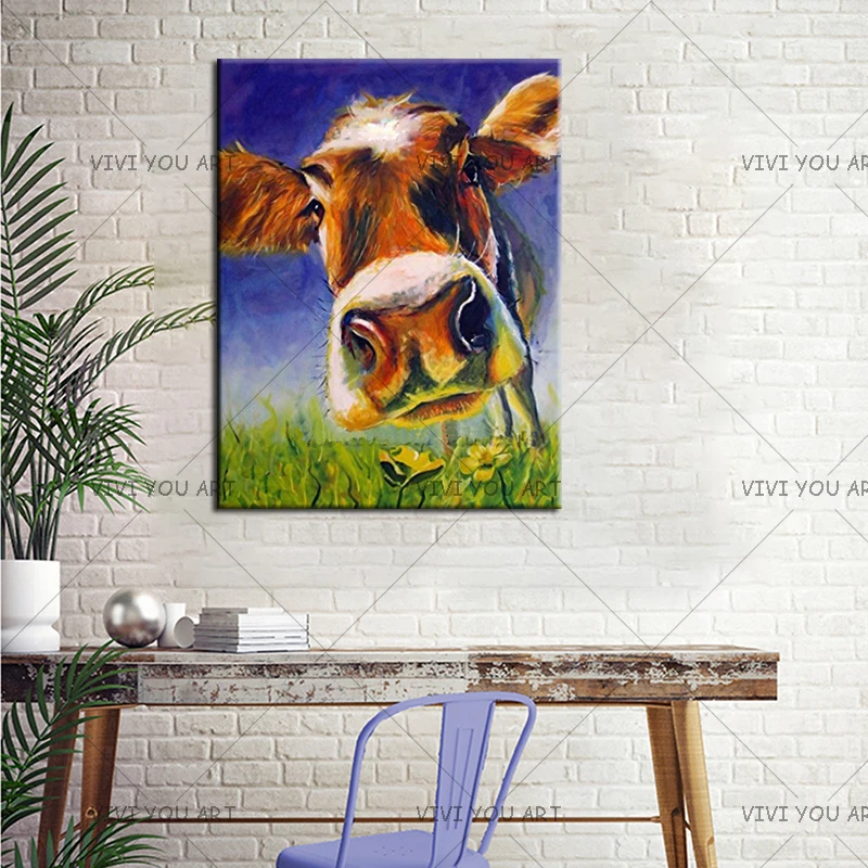 Big Size Paintings Handmade Wall Painting Color Cow Picture on Canvas for Home Decor High Quality Bull Animals Oil | Дом и сад
