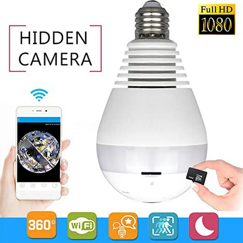 Bulb Light font b Wireless b font IP Camera Wi fi FishEye 1080P 360 degree Mini