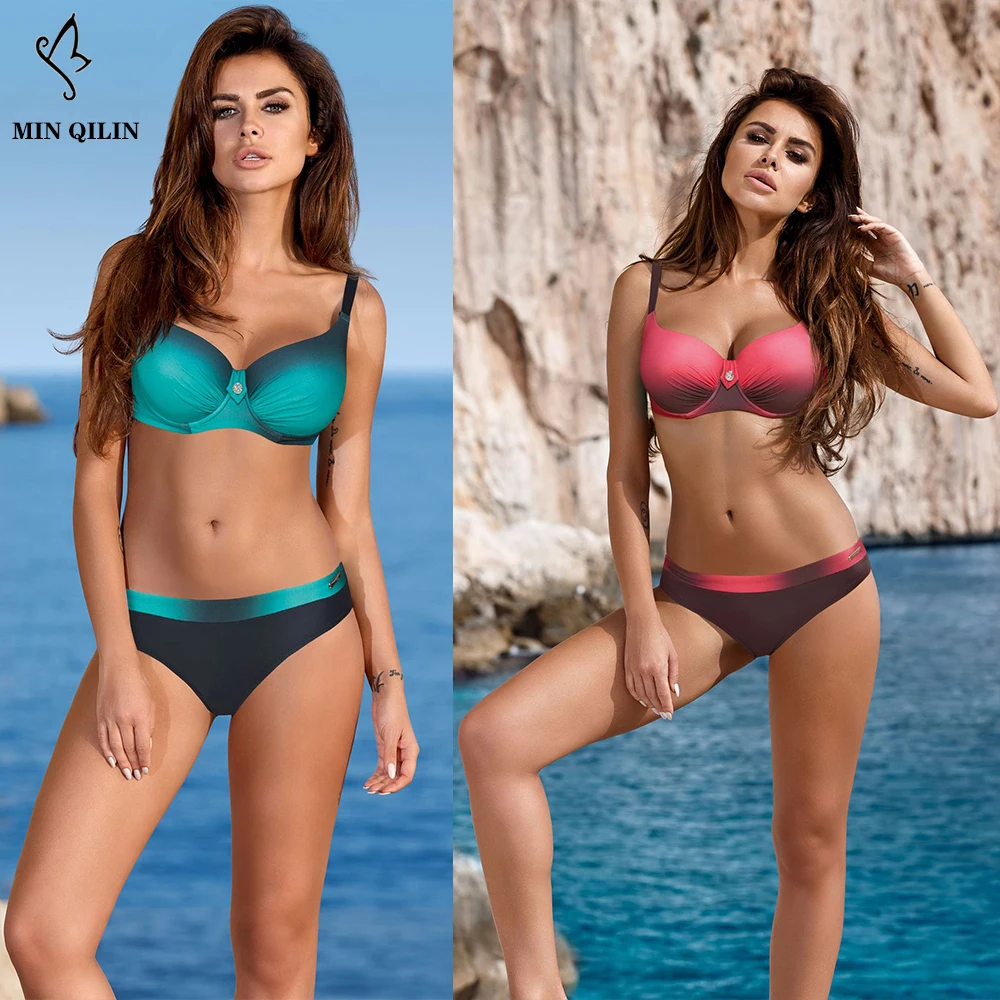 

Large Size Swimsuits 2019 Sexy Push Up Bikini Set Patchwork Retro Plus Size Swimwear Female Beachwear XXL