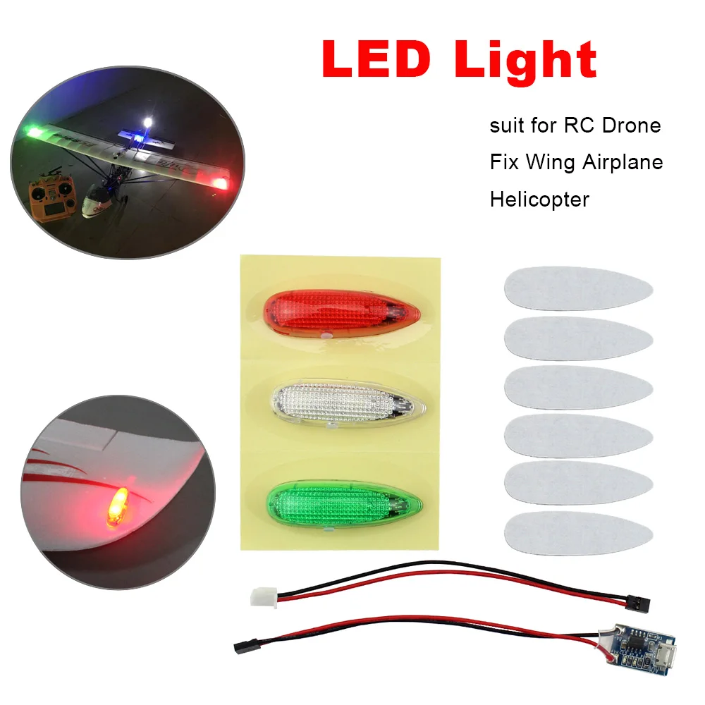 Demeras Kit de lumière LED Drone RC sans Fil Rouge Vert Blanc LED lumières Flash pour RC Fix Wing Avion Avion hélicoptère 3 pièces/Ensemble 