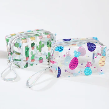 

Female PVC Cactus Pineapple Makeup Storage Pouch Case Cute Beach Wash Organizer Bag Women Travel Clear Toiletry Cosmetic Bag