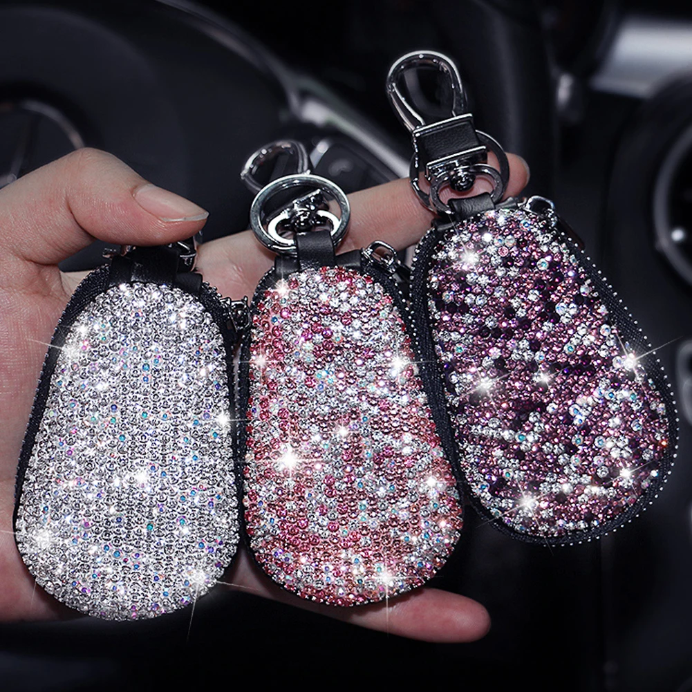 

3 Colors Bling Diamond Rhinestone Crystal Oval Shaped Car Remote Key Bag Shell Case Key Cover