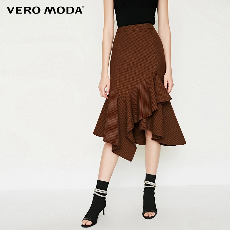 Vero Moda плиссированная юбка в клетку с асимметричным подолом | 318316501