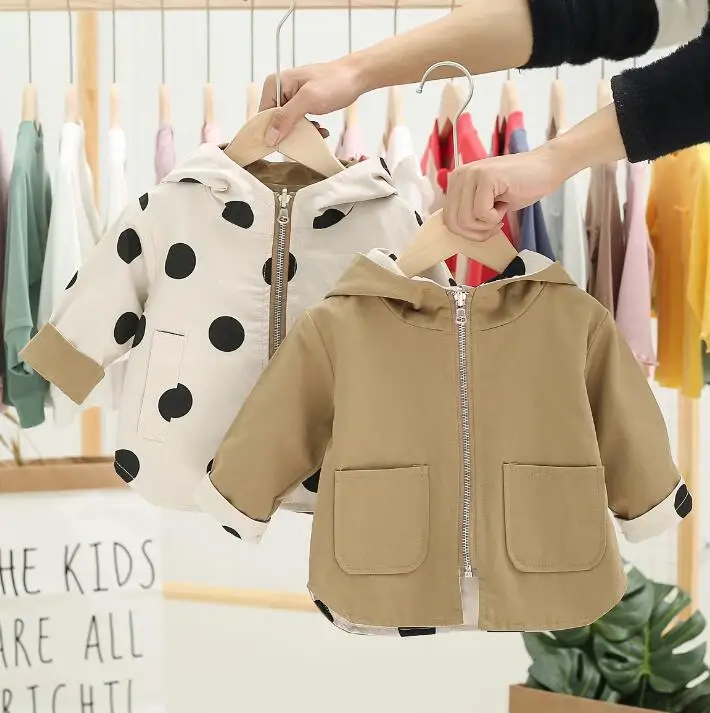 Spring and Autumn Baby Infant Casual Jacket Men Women Thin Two-Piece Zipper Cardigan Dotted Hooded Long Sleeve Top | Детская одежда и