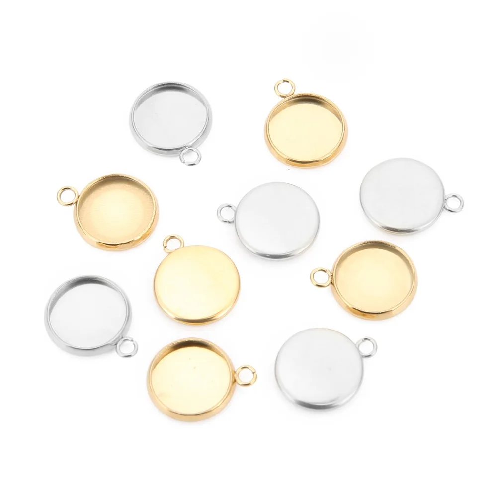 

10pcs 8 10 12 14 16 18 20 25mm Stainless Steel Round Pendant Cabochon Base Tray Bezels Blank Setting Supplies For Jewelry Making