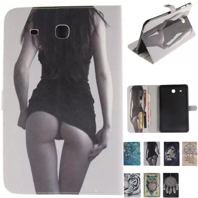 

Animal Cartoon Tiger Lion Cover For Samsung Galaxy Tab E 9.6 T560 SM-T560 SM-T561 Case PU Leather Tablet Stand With Card Slot