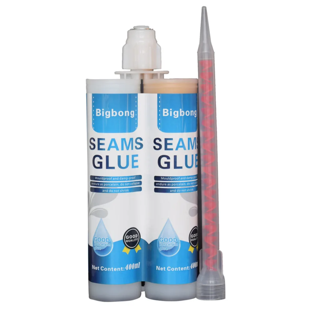 400ml 2 Part Gold Ceramic Tile Adhesive Sealant Porcelain AB Glue Construction Adhesive Curing Time 3-5 Hours + 1 Mixing Nozzles