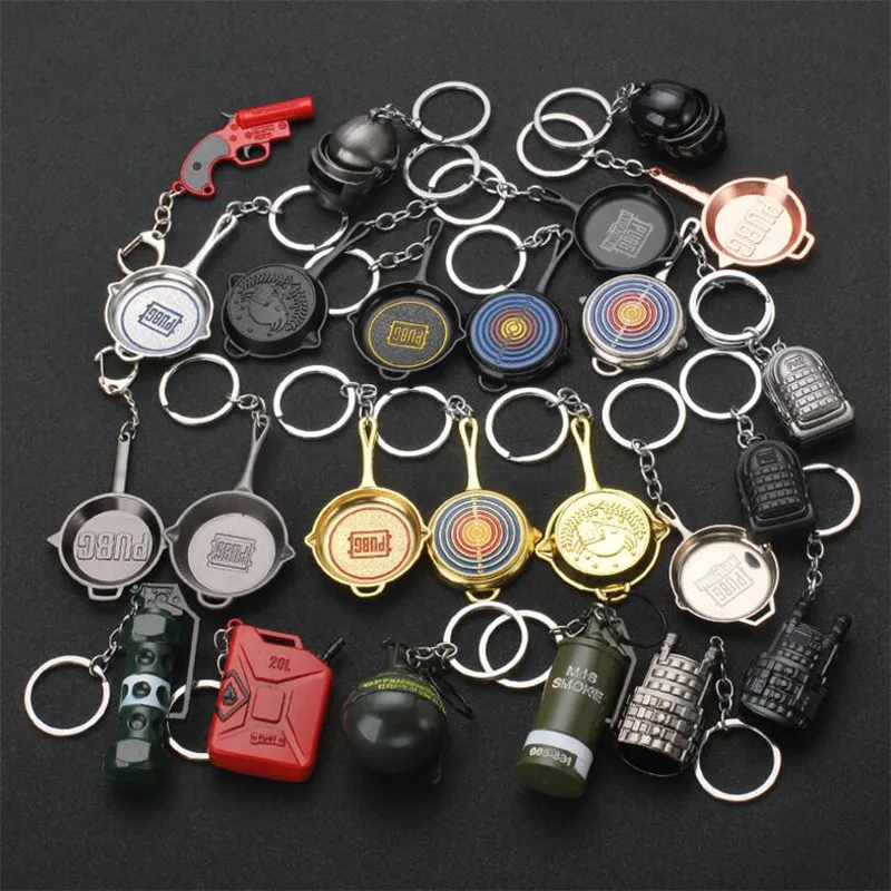 

Game Keychain PUBG Playerunknown's Battlegrounds Cosplay Costumes Accessories Metal Key Ring Pan Armor Model KeyChain Weapon