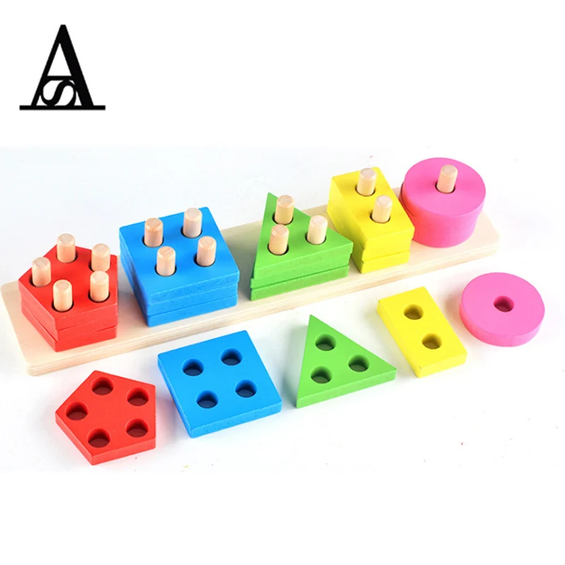 Wooden Color Recognition & Shape Sorter, Colorful Geometric Board