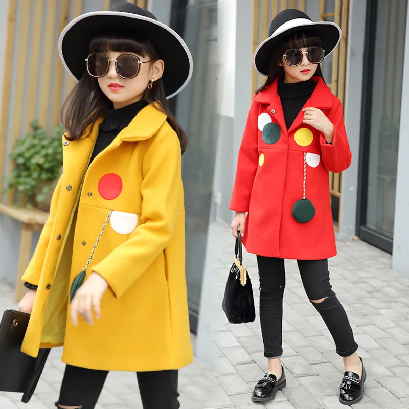 

Children Girls Autumn Winter Cartoon Dots Wool Coats Outwear Clothing For Kids Casual Overcoat 3 4 5 6 7 9 11 Years New 2018 41