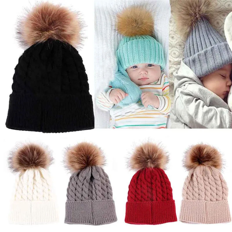 Hot Baby Hat Newborn Cute Winter Kids Baby Hats Knitted Wool Hemming Hat Accessories Kid Caps