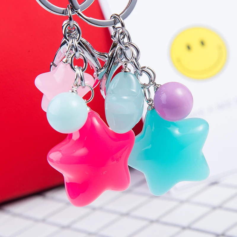 Key Chain Women Bag Cute Star Fashion Key Holder Accessories Charming Keychains Acrylic Pendant