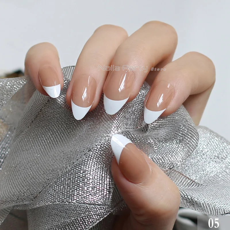 French Nails просто бежевый белый накладные ногти средние кончики дизайн жемчужины для дизайна ногтей кончики 24 шт желтый натуральный розовый полный набор коричневый - Цвет: 05