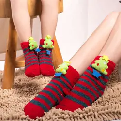 3 пара мама и я 3D Рождество Носки для девочек коралловый флис мультфильм животных Нескользящие носки-тапочки sokken родитель-ребенок Теплые