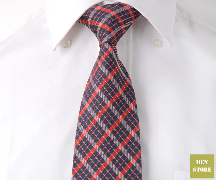 Темно-синий красный, белый плед проверки Для мужчин жаккард Шелка ручной работы " галстук 8 см галстуки Свадебная вечеринка жениха галстук DT093