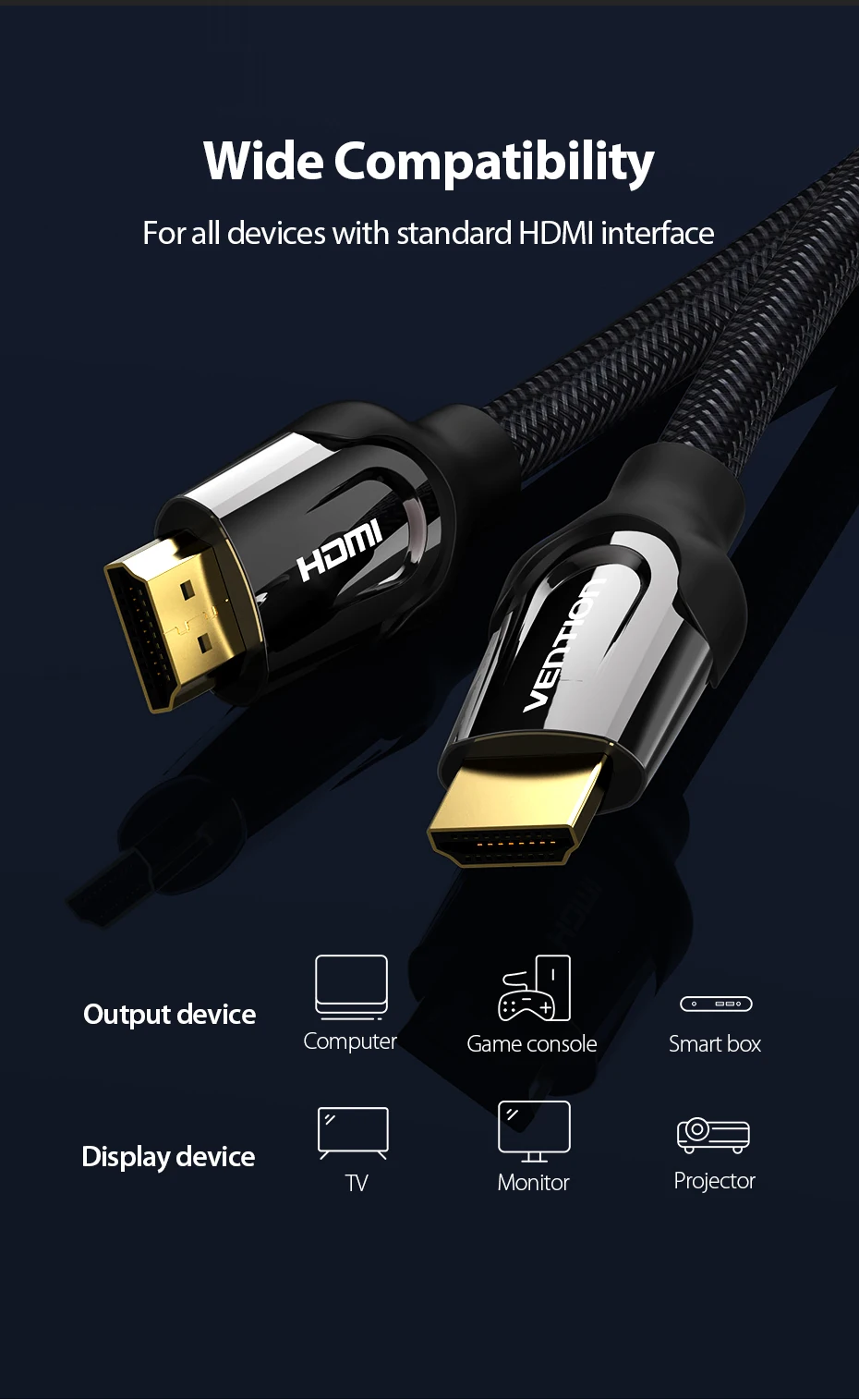 Vention Кабель HDMI 4K HDMI к HDMI 2,0 кабель Шнур для PS4 Apple tv 4K сплиттер распределительная коробка удлинитель 60 Гц видео Кабо Кабель HDMI 5 м