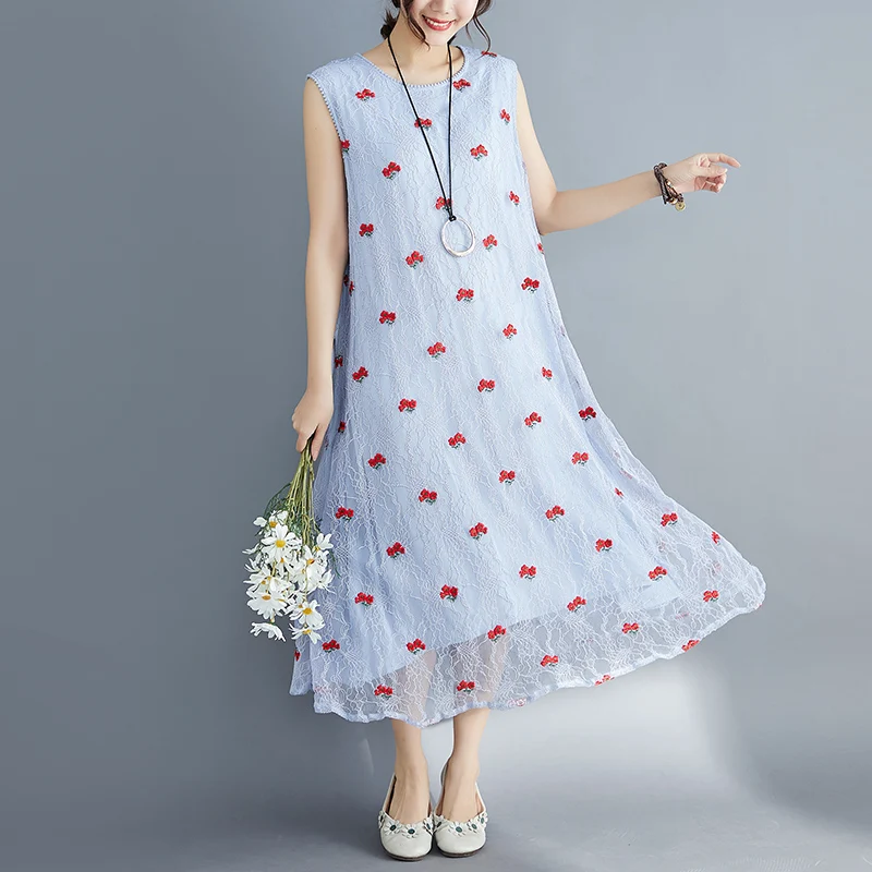 

8913# Quality Floral Embroidery Lace Maternity Long Dress Summer Fashion Large Size Loose Clothes for Pregnant Women Pregnancy