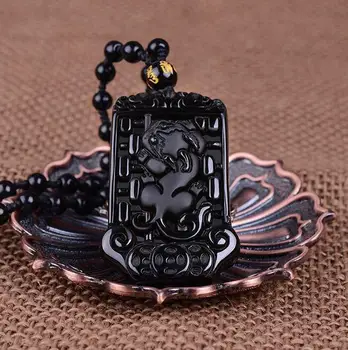 

100% Natural Black Lucky Pendant Chinese Dragon Pixiu A49 necklace