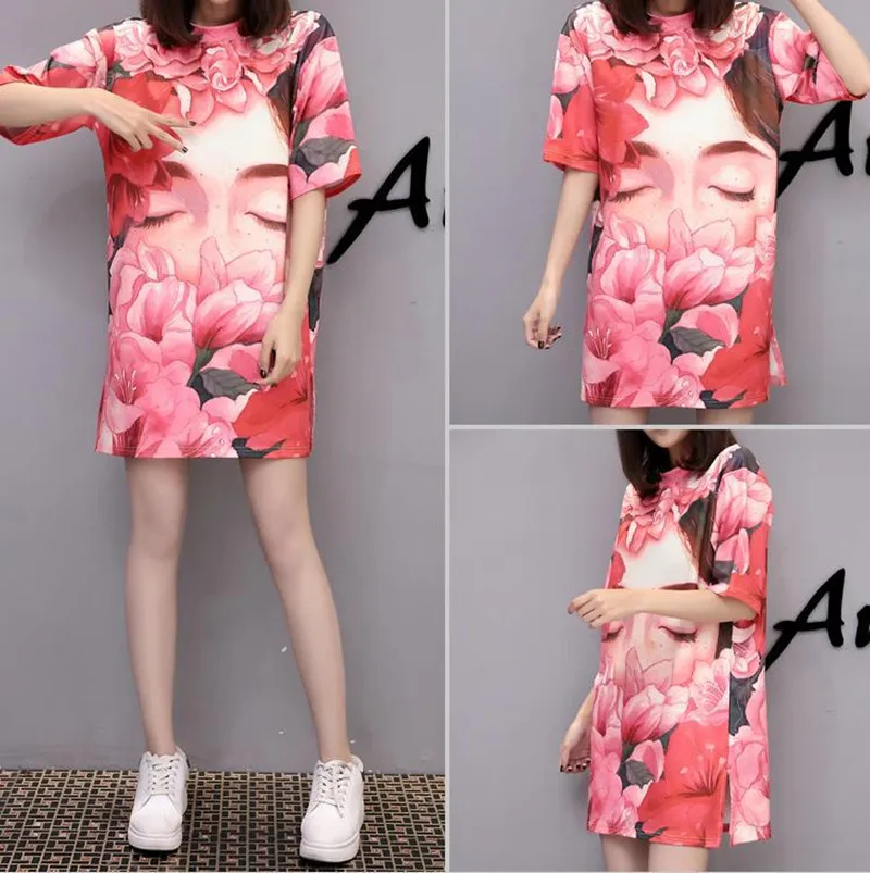 Fashion Summer Oversized Loose Dress Women Plus Size O Neck Half Sleeves Printed Casual T Shirt Dress Streetwear Mini Dress