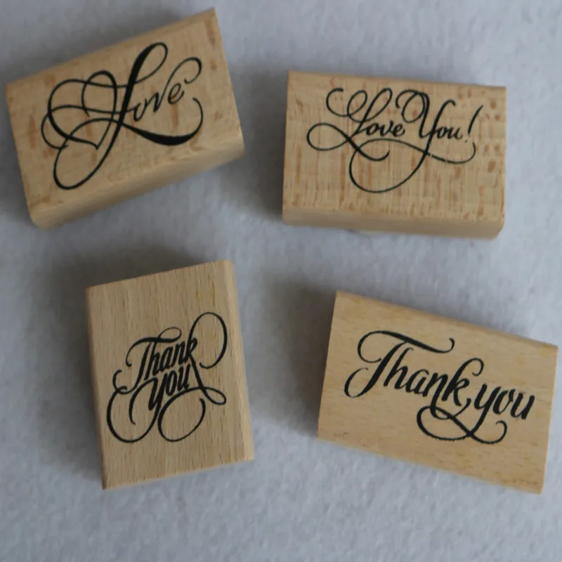 

New Arrival 2019 DIY Tag Invitation Cards THANK YOU Series Curlicue Wood Packing blessing Seal Scrapbooking Stamps For Wedding